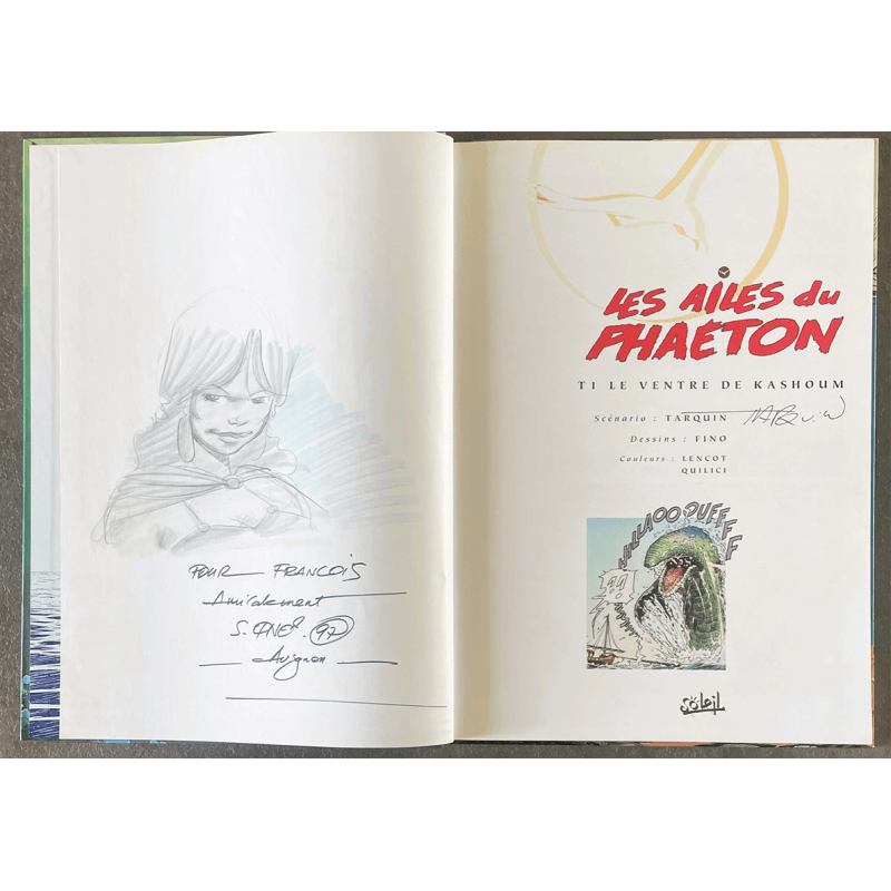 Les Ailes du Phaeton T.01 / Le Ventre de Kashoum / Dédicace couleur Fino / C / 1 Album / EO - 1997 Les Ailes du Phaeton T.01 / Le Ventre de Kashoum / Dédicace couleur Fino / C / 1 Album / EO - 1997