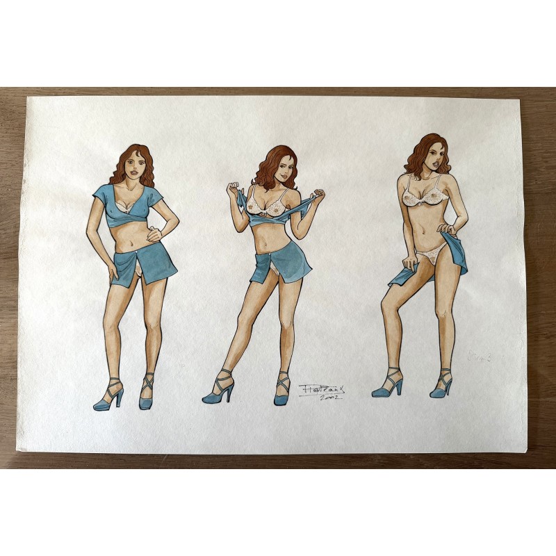 PLATEAU / STRIP TEASE Très jolie et amusante illustration en deux pages à l'aquarelle et encre / 2002 PLATEAU / STRIP TEASE Très jolie et amusante illustration en deux pages à l'aquarelle et encre / 2002