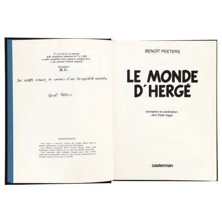 Tirage de luxe "Le Monde d'Hergé" n°HC, dédicacé et signé par Benoit Peeters